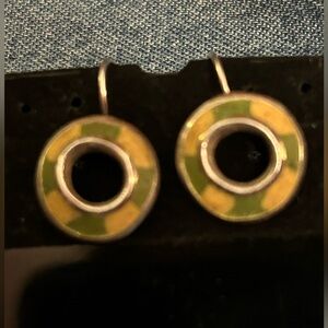 David Urso Sterling Silver Donut Disc Artisan Drop Earrings Resin Inlay